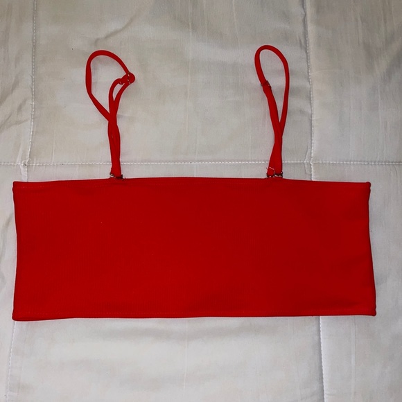 Red Ribbed SHEIN Bikini Top With Detachable Straps - Picture 2 of 5